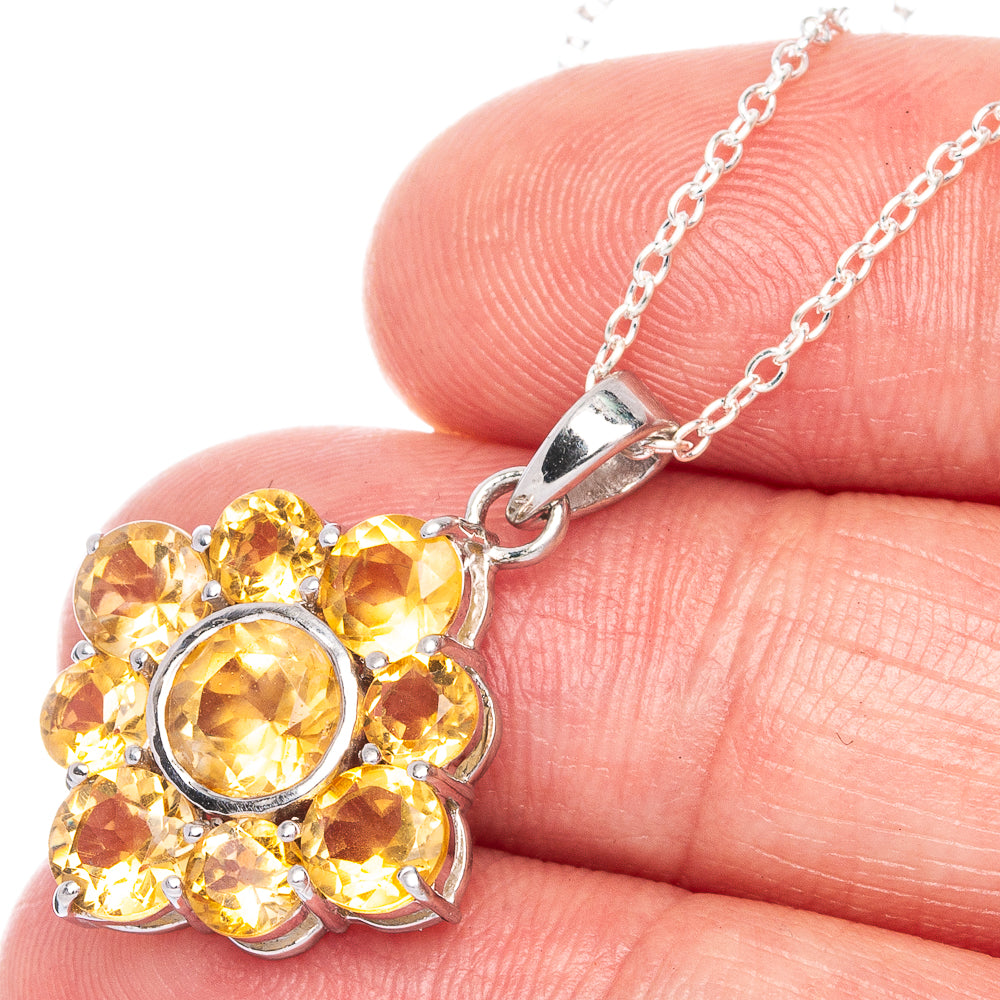 Faceted Citrine Flower Necklace 18 1/4" (925 Sterling Silver) N90038