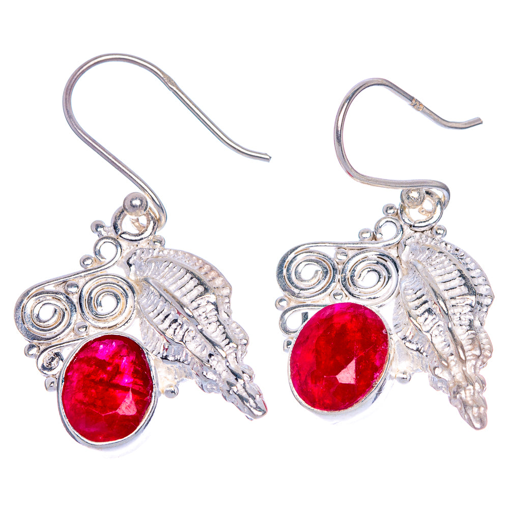 Glass Filled Ruby Shell Earrings 1 3/8" (925 Sterling Silver) E1061