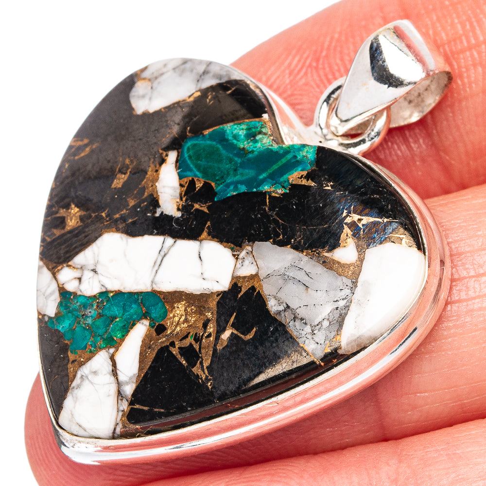 Howlite Chrysocolla Heart Pendant 1 1/2" (925 Sterling Silver) P43362