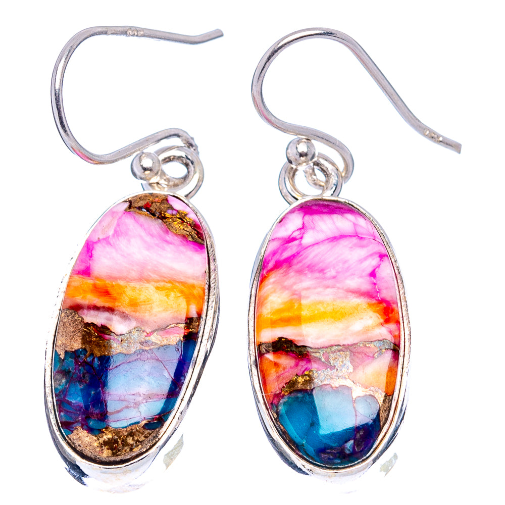 Pink Dahlia Mohave Turquoise Earrings 1 3/8" (.925 Sterling Silver)