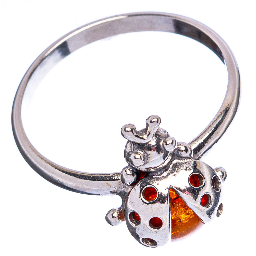 Baltic Amber Ladybug Ring Size 8.25 (.925 Sterling Silver)