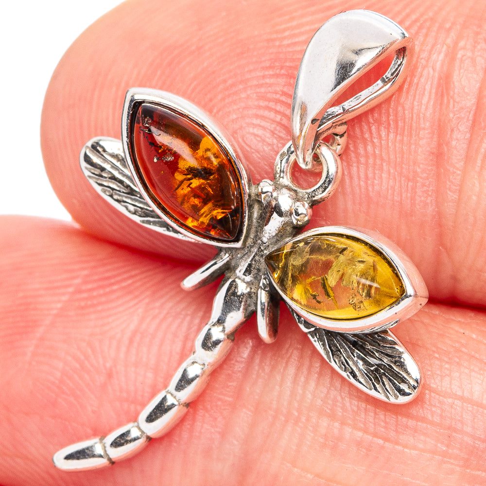 Baltic Amber Dragonfly Pendant 1 1/8" (.925 Sterling Silver)