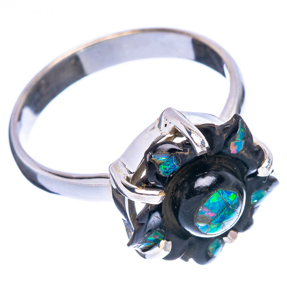 Rare Black Onyx Opal Flower Ring Size 8 (925 Sterling Silver) R2513