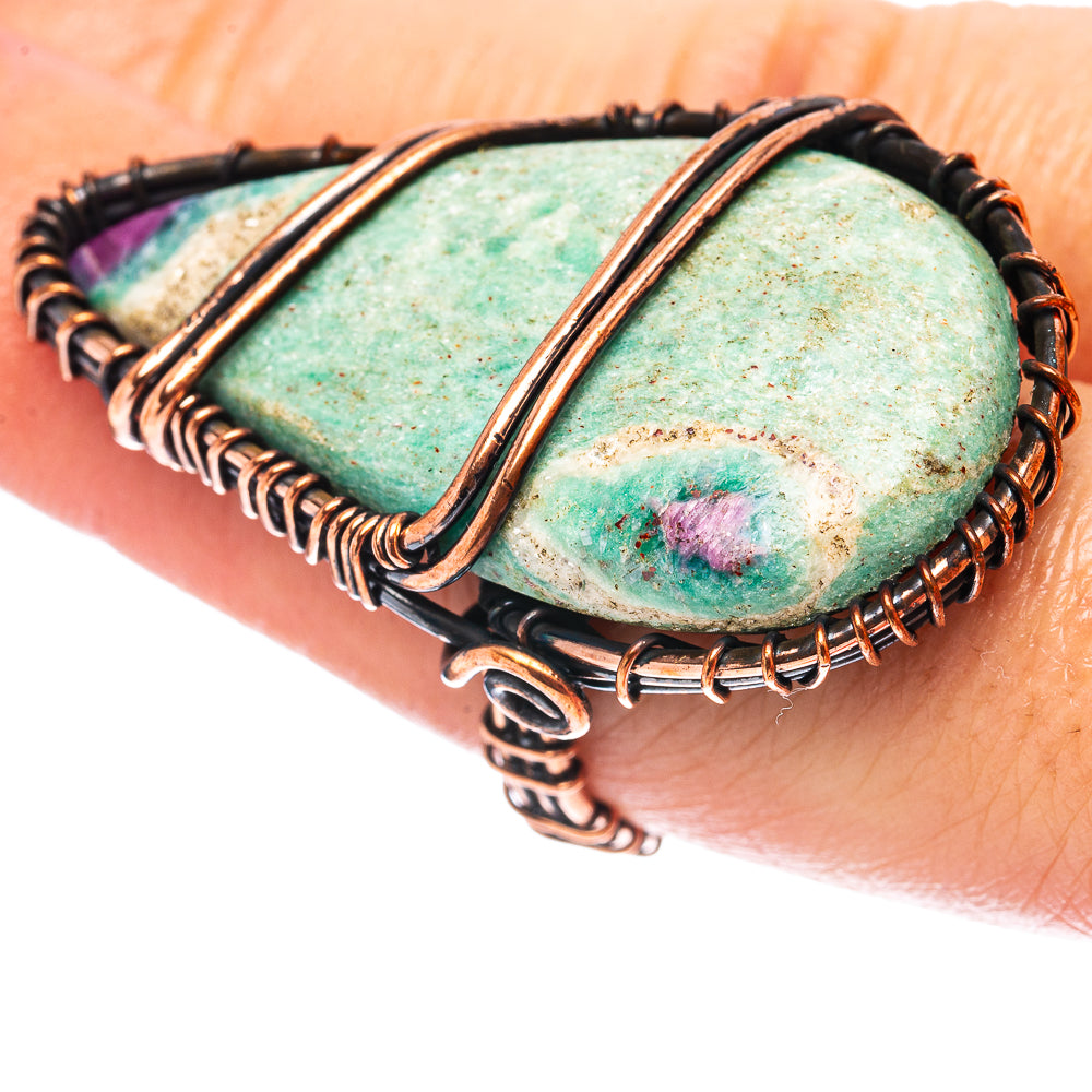 Ruby Fuchsite Wire Wrap Ring Size 7 (Oxidized Copper)