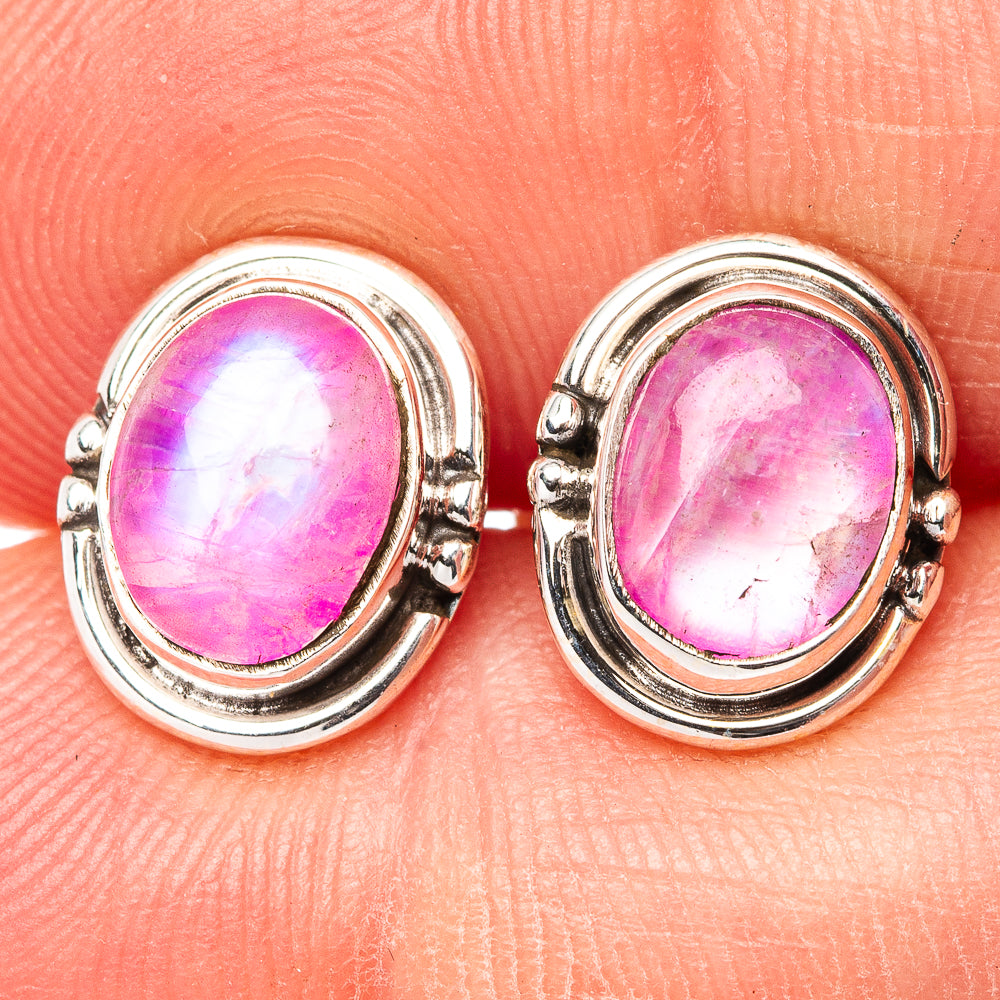 Pink Moonstone Turquoise Earrings 3/8" (.925 Sterling Silver)