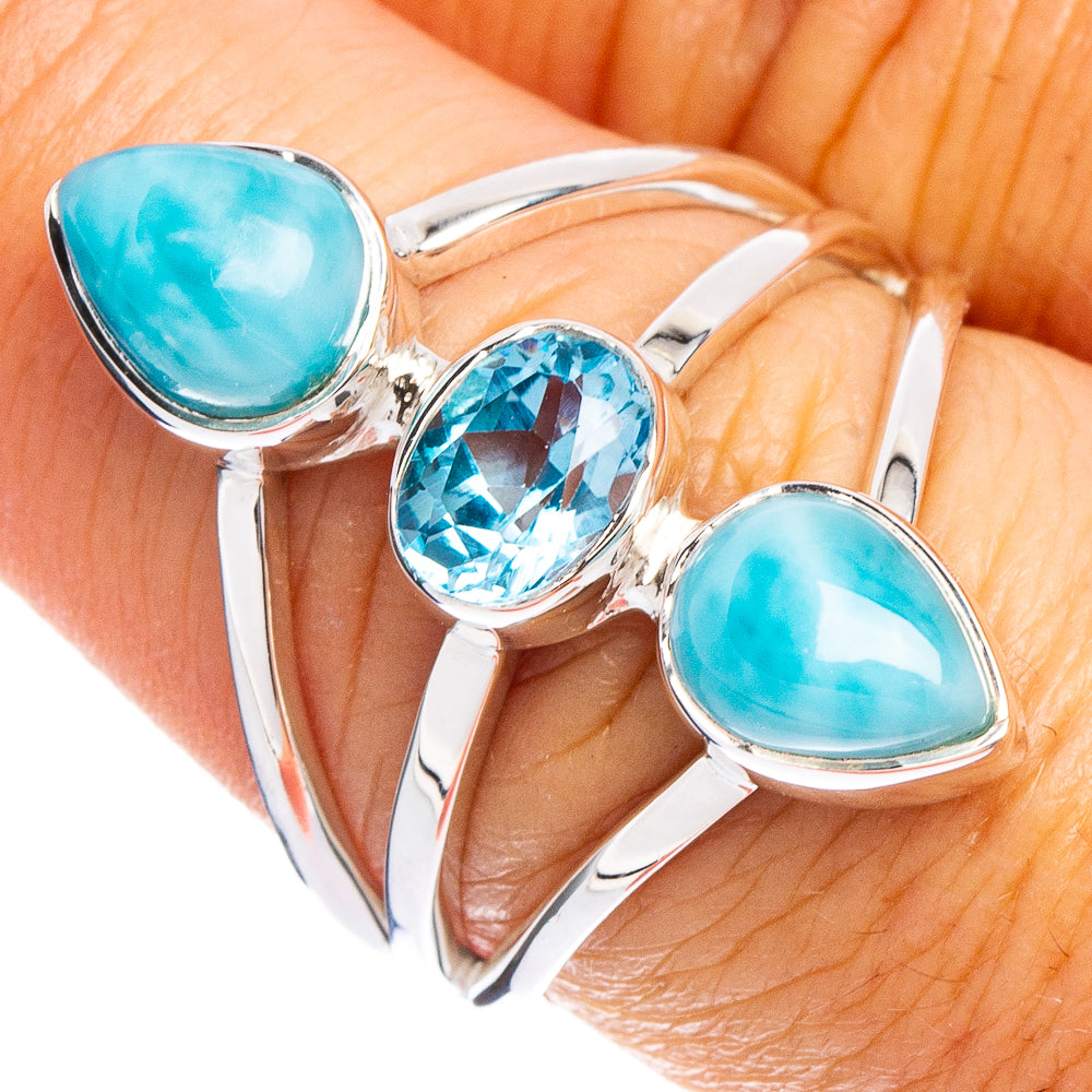Larimar, Blue Topaz 925 Sterling Silver Premium Ring Size 8 (925 Sterling Silver) R6517