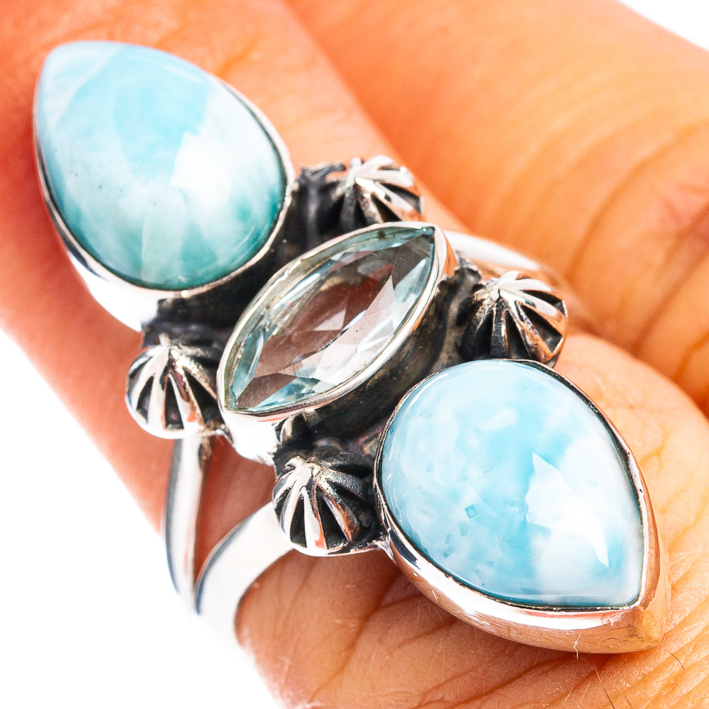 Premium Larimar, Blue Topaz Ring Size 6.25 (.925 Sterling Silver)
