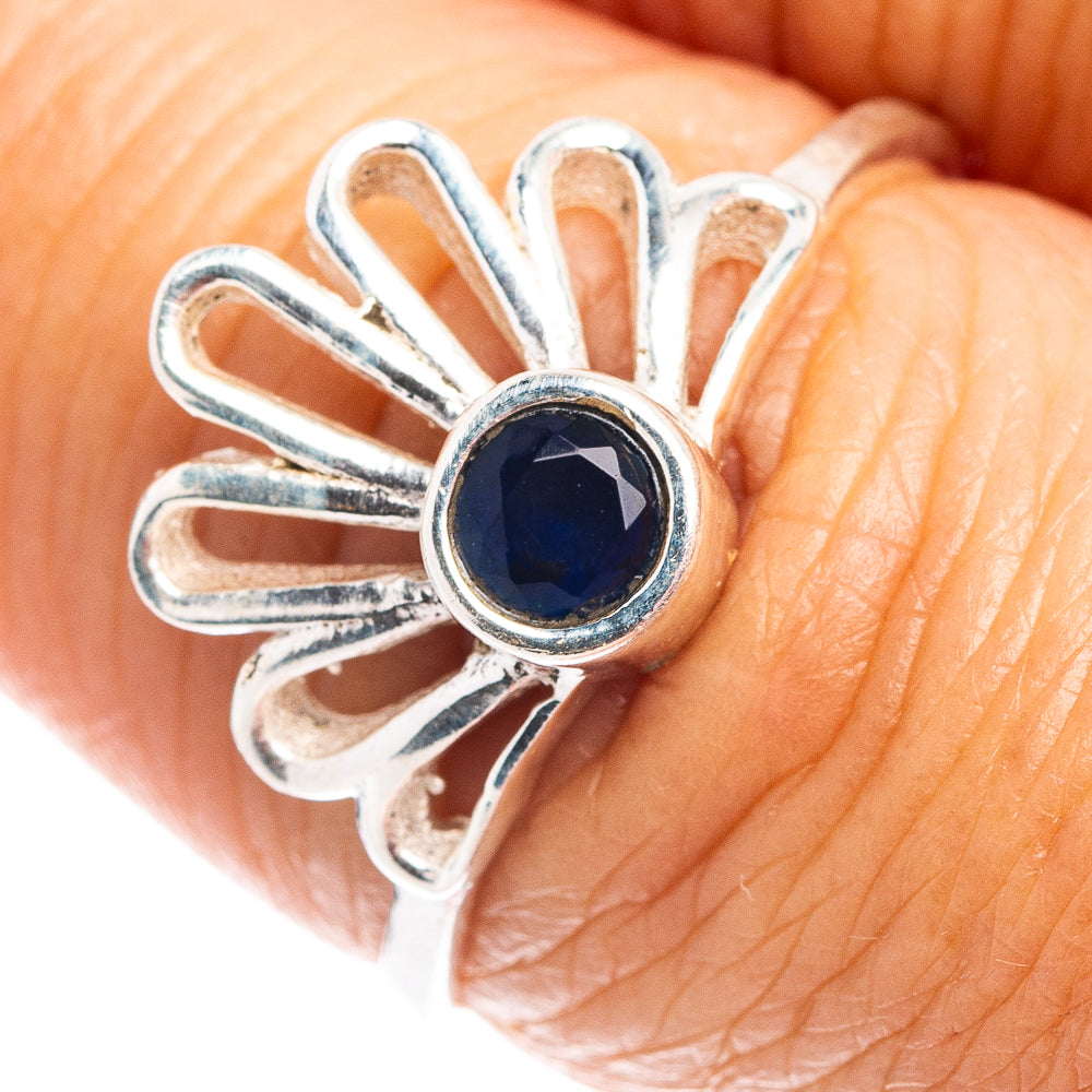 Blue Quartz Daisy Dainty Ring Size 7.75 (.925 Sterling Silver)