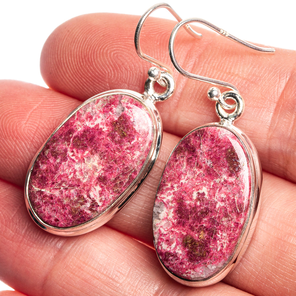 Thulite 925 Sterling Silver Earrings 1 5/8"
