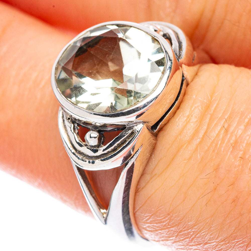 Faceted Green Amethyst Ring Size 7 (925 Sterling Silver) R3102