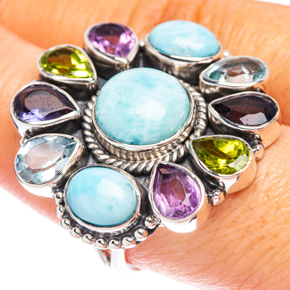 Signature Larimar, Tanzanite, Blue Topaz, Peridot, Amethyst Ring Size 9 (925 Sterling Silver) R1788