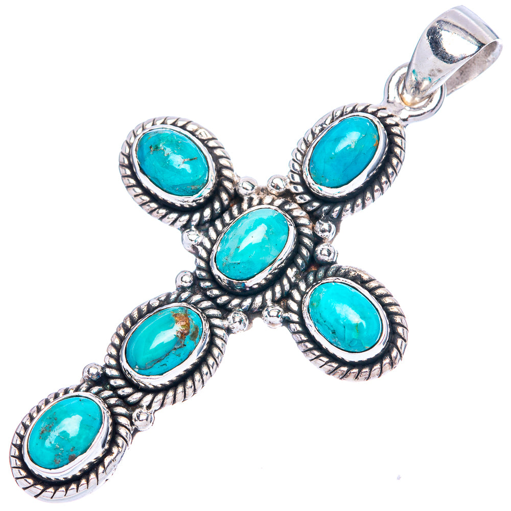 Blue Copper Composite Turquoise Cross Pendants 1 7/8" (925 Sterling Silver) P42361