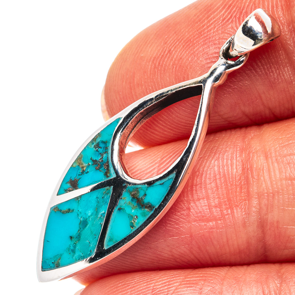 Native Style Mohave Turquoise Pendant 1 1/2" (.925 Sterling Silver)