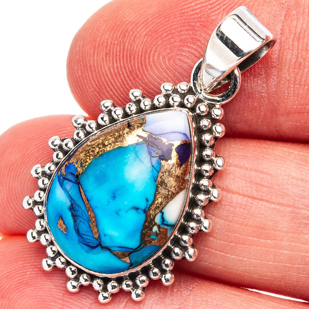 Ice Blue Dahlia Mohave Turquoise Pendant 1 3/8" (.925 Sterling Silver)
