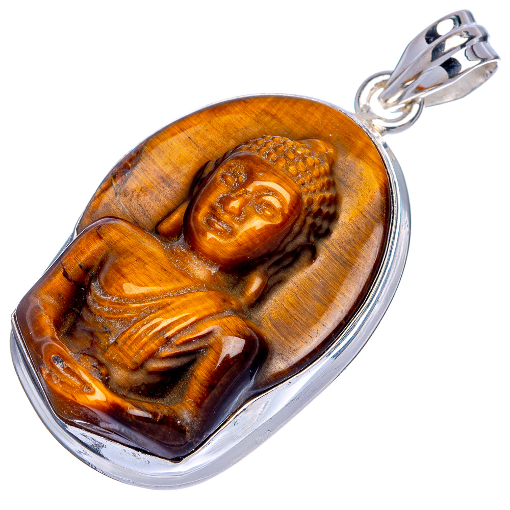Tiger Eye Buddha Pendant 1 3/4" (925 Sterling Silver) P40447
