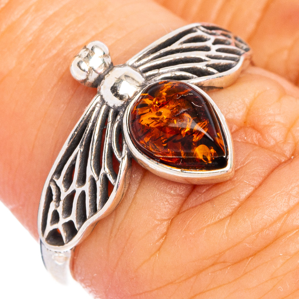 Baltic Amber Honey Bee Ring Size 6.25 (.925 Sterling Silver)