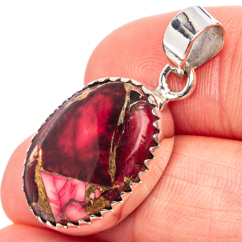 Red Dahlia Mohave Turquoise Pendant 1 1/4" (.925 Sterling Silver)