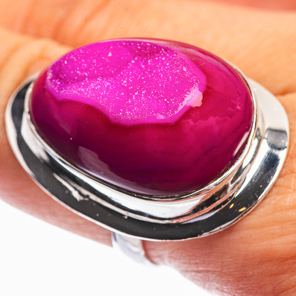 Pink Agate Druzy Ring Size 8.25 (925 Sterling Silver) R142039