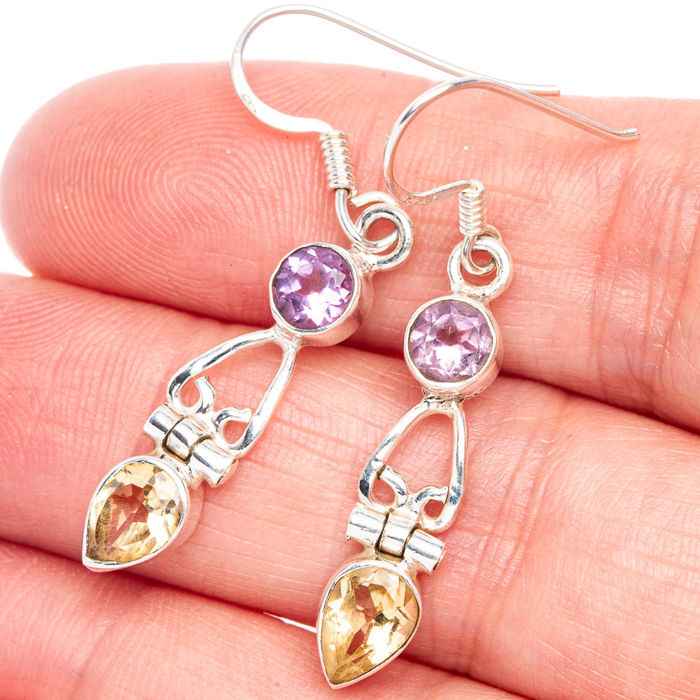Citrine, Amethyst Earrings 1 5/8" (925 Sterling Silver) E433504