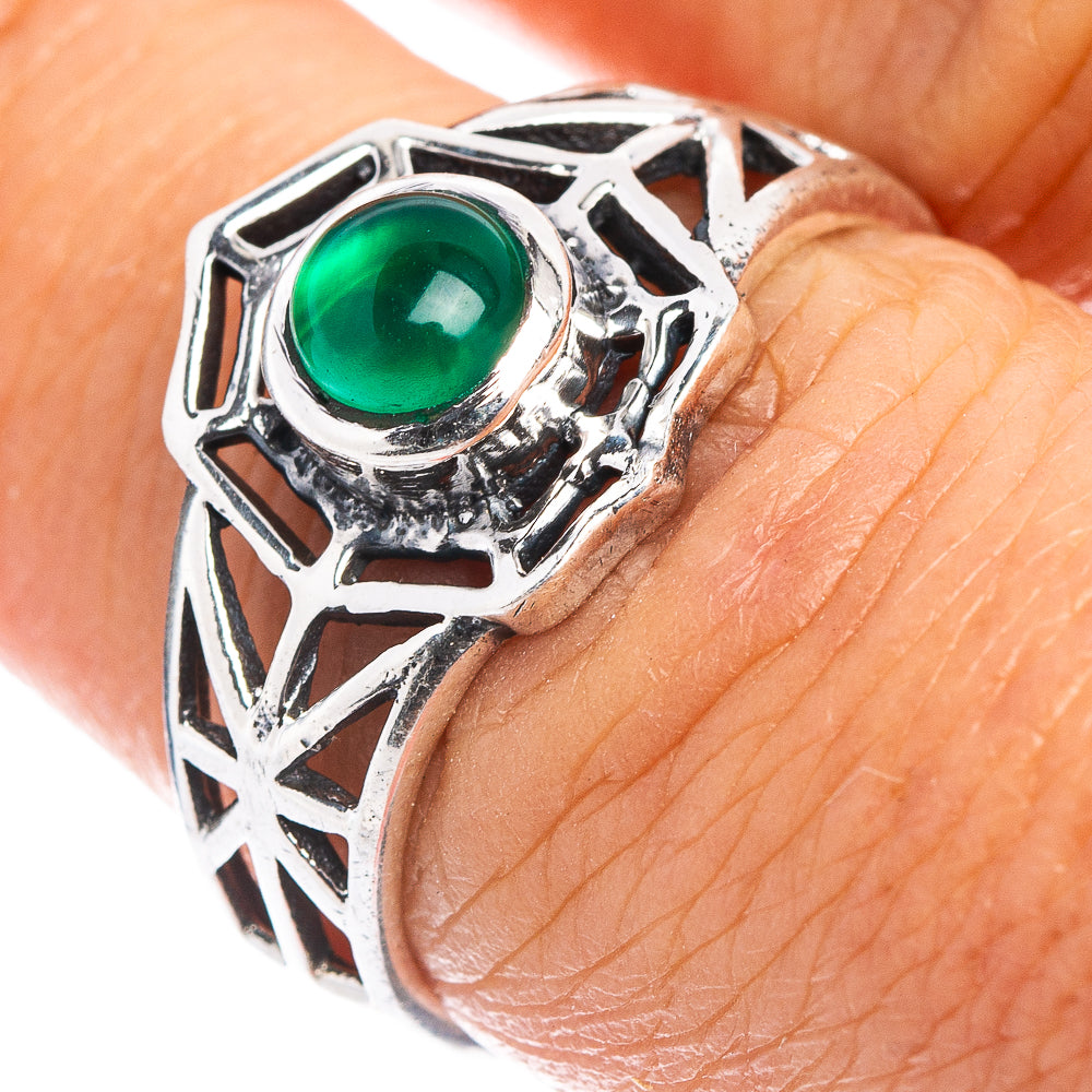Green Onyx Web Dainty Ring Size 7 (.925 Sterling Silver)