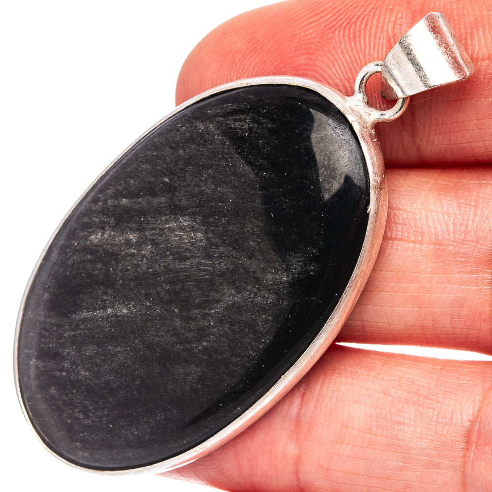Golden Sheen Obsidian Pendant 2 1/8" (Silver Plated)