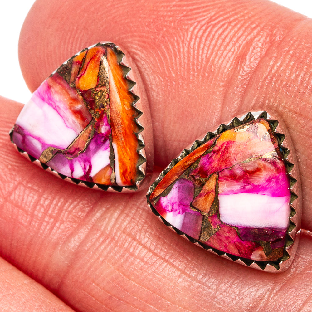 Pink Dahlia Mohave Turquoise Earrings 1/2" (.925 Sterling Silver)