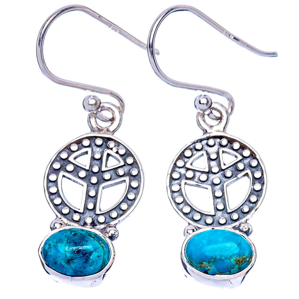 Chrysocolla Peace Earrings 1 1/4" (925 Sterling Silver) E1393