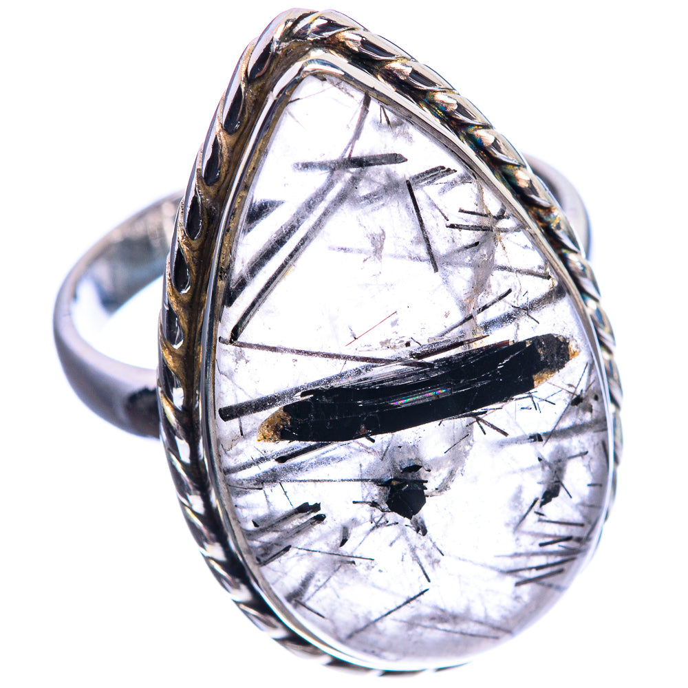 Large Tourmalinated Quartz 925 Sterling Silver Ring Size 9.75