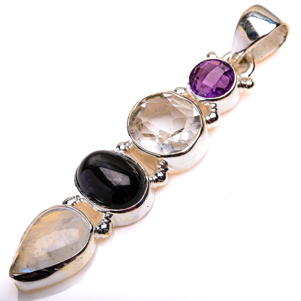 White Quartz, Rainbow Moonstone, Star Diopside, Amethyst Pendant 2" (925 Sterling Silver) PD38586
