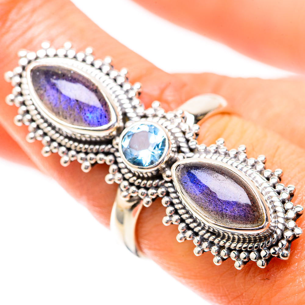 Large Labradorite, Blue Topaz Ring Size 8 (925 Sterling Silver) RING137934