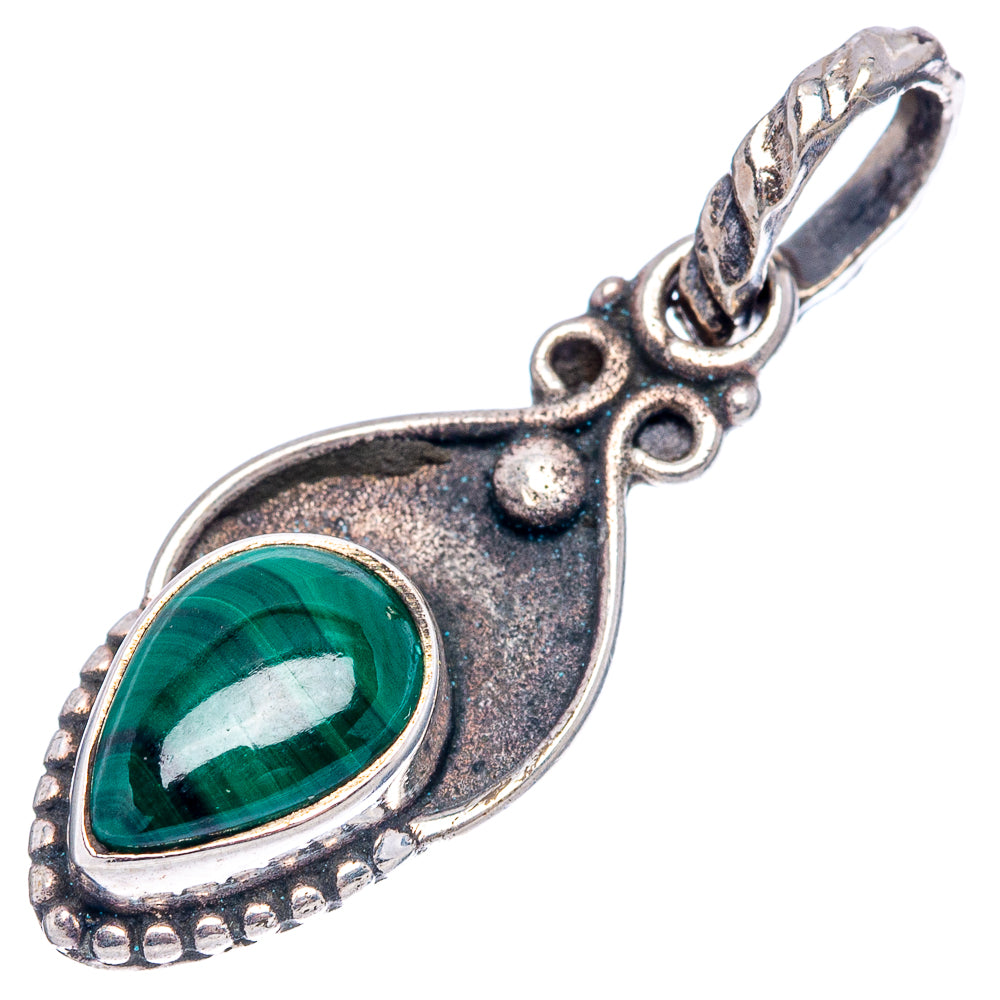 Dainty Malachite Pendant 1 1/8" (.925 Sterling Silver)