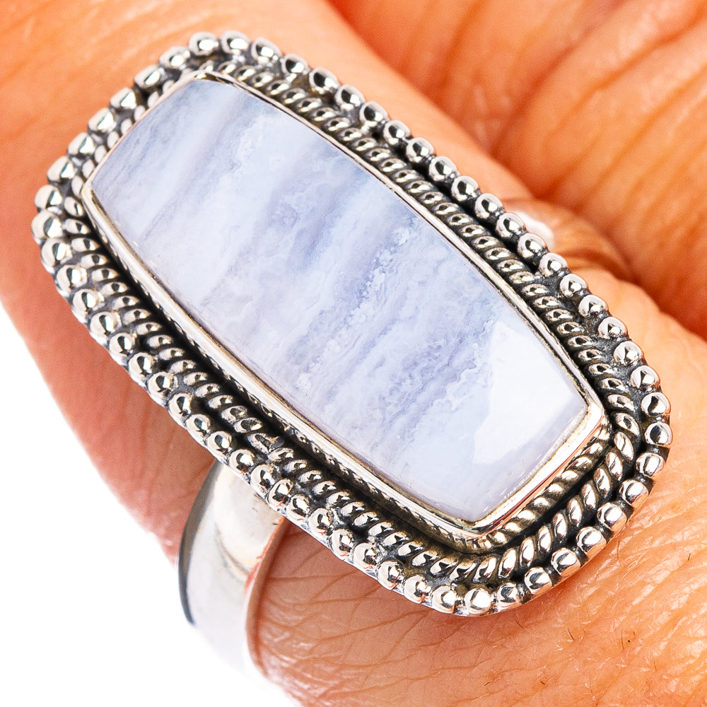 Blue Lace Agate Ring Size 8 (.925 Sterling Silver)