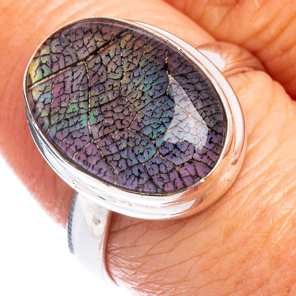 Rare Leaf Aurora Opal Ring Size 8 (.925 Sterling Silver)