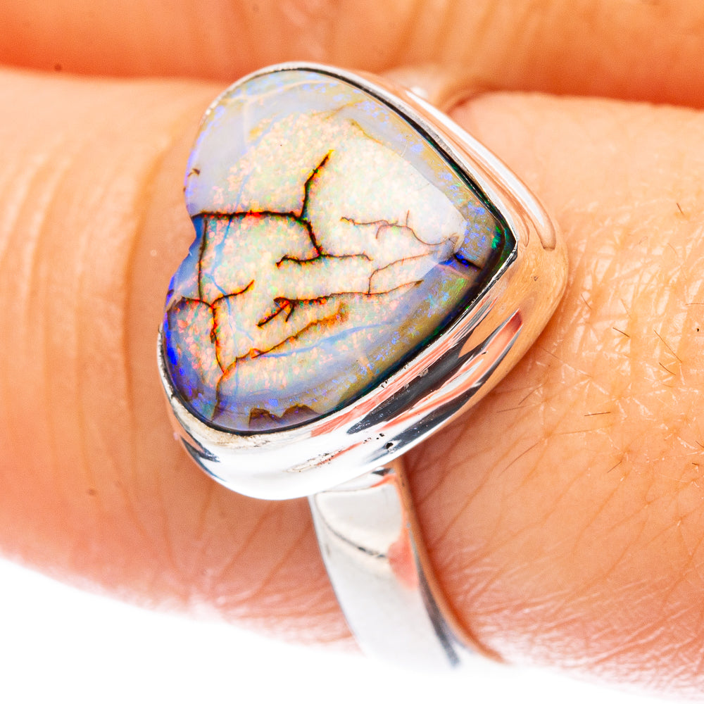 Rare Sterling Opal Heart Ring Size 8.25 (925 Sterling Silver) R3369