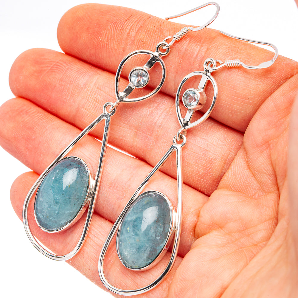 Signature Aquamarine, Blue Topaz Earrings 2 7/8" (.925 Sterling Silver)