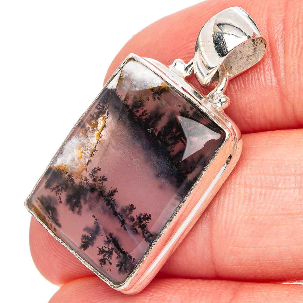 Scenic Dendritic Agate Pendant 1 1/4" (.925 Sterling Silver)