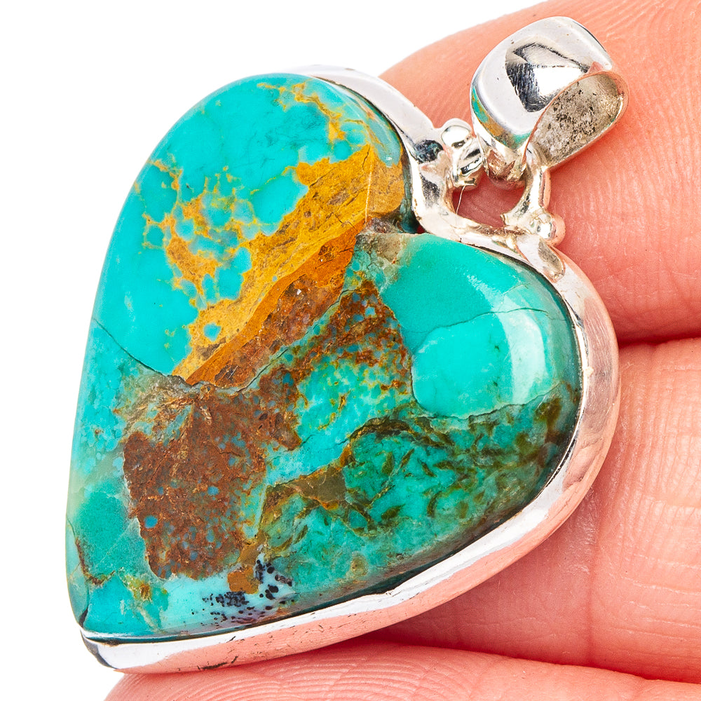 Rare Kingman Turquoise Pendant 1 3/8" (.925 Sterling Silver)