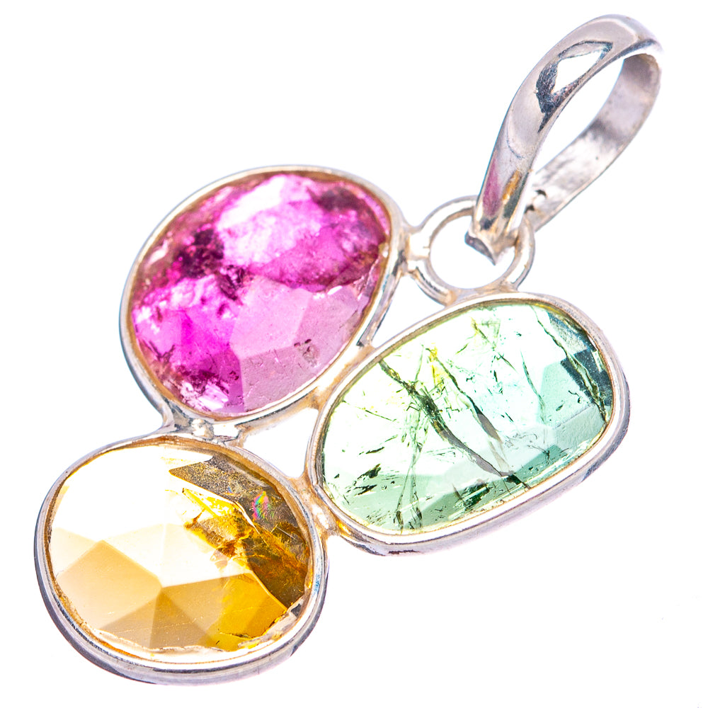 Rare Faceted Tourmaline Pendant 1 1/8" (.925 Sterling Silver)