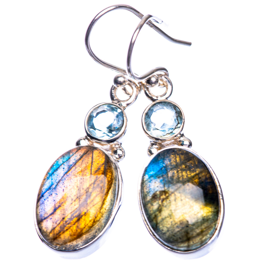 Labradorite, Blue Topaz Earrings 1 1/2" (925 Sterling Silver) E432519