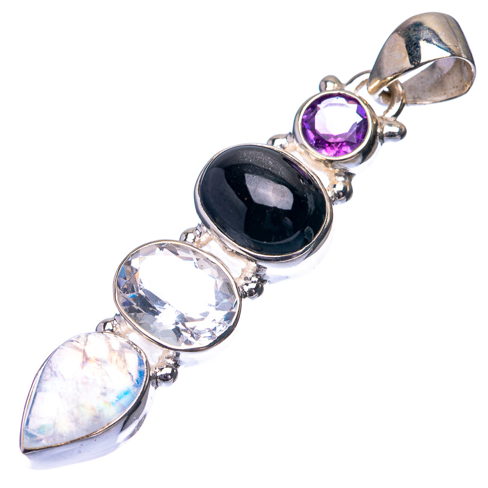 Rainbow Moonstone, Star Diopside, White Quartz, Amethyst 925 Sterling Silver Pendant 2" (925 Sterling Silver) PD38670