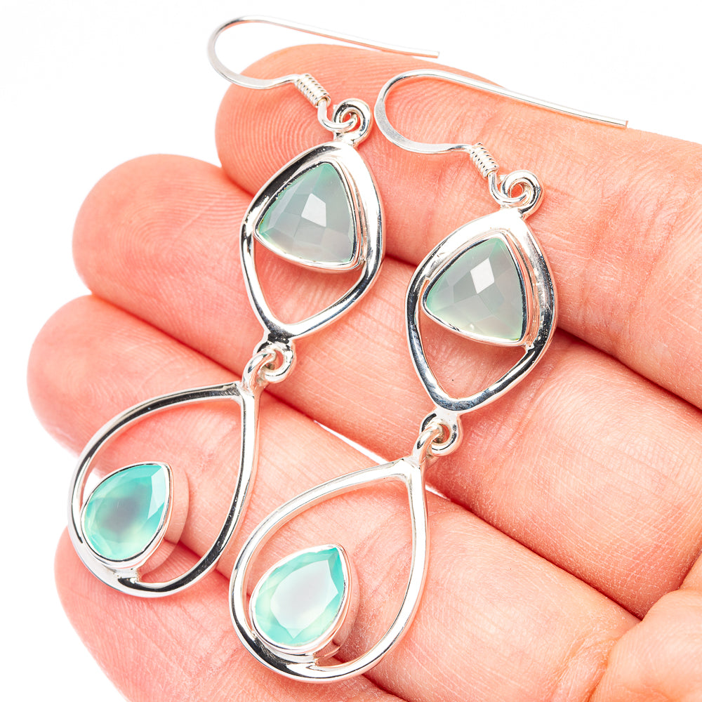 Premium Aqua Chalcedony Earrings 2 3/8" (925 Sterling Silver) E2526