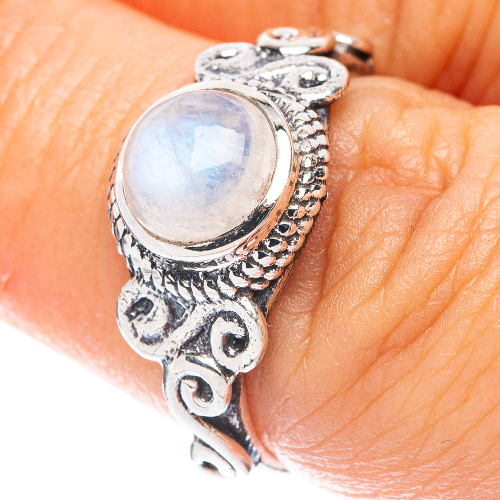 Rainbow Moonstone Dainty Ring Size 6.5 (925 Sterling Silver) R5885