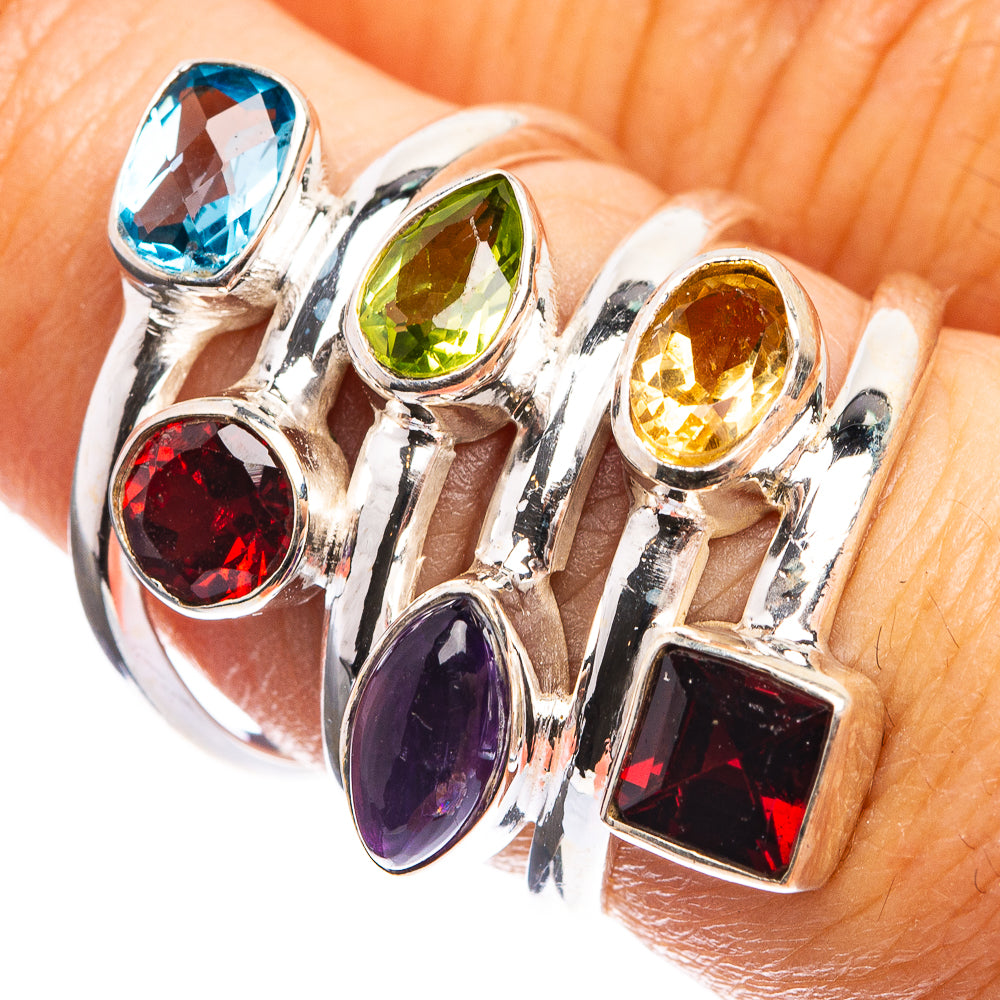 Blue Topaz, Garnet, Peridot, Amethyst, Citrine Ring Size 6.75 (925 Sterling Silver) R143216