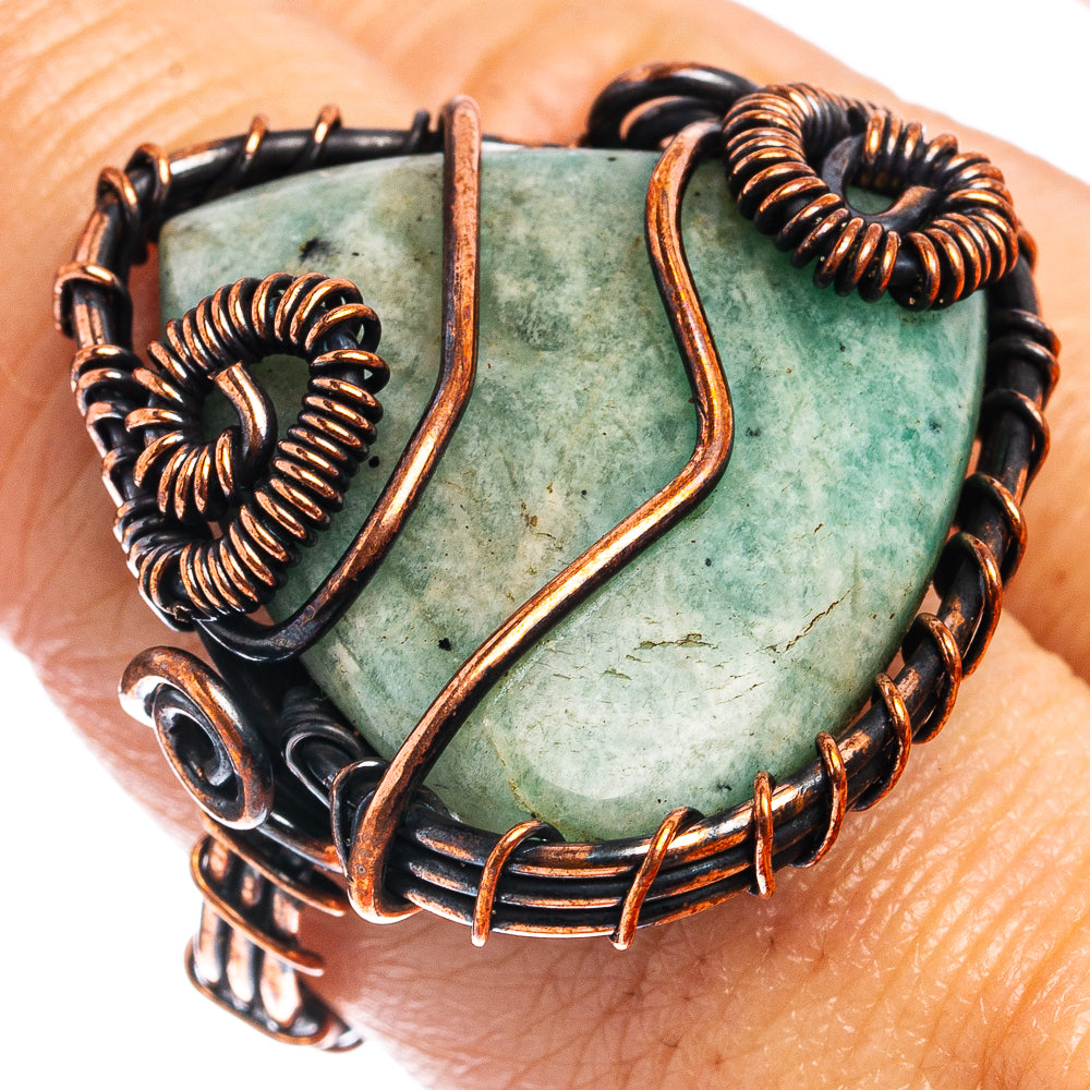 Amazonite Wire Wrap Ring Size 9 (Oxidized Copper)