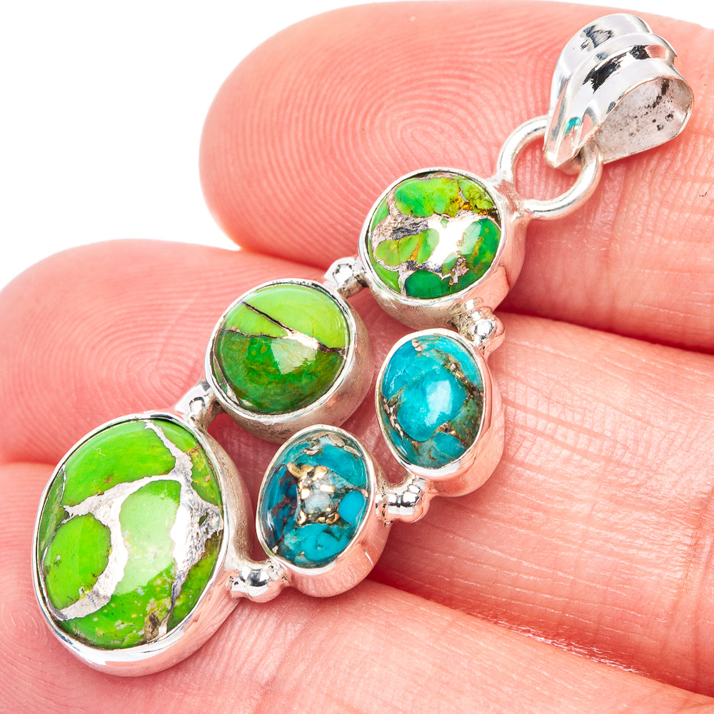 Green Blue Copper Composite Turquoise Pendant 1 5/8" (925 Sterling Silver) P41122