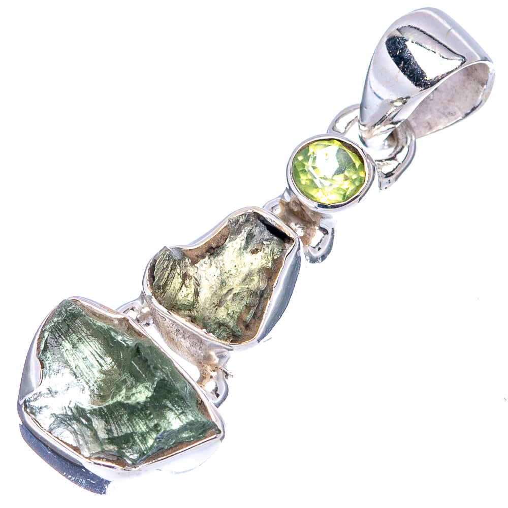 Moldavite, Peridot Pendant 1 1/4" (.925 Sterling Silver)