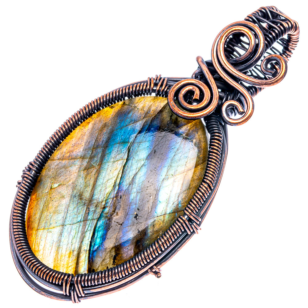 Labradorite Wire Wrap Pendant 2 3/8" (Oxidized Copper)
