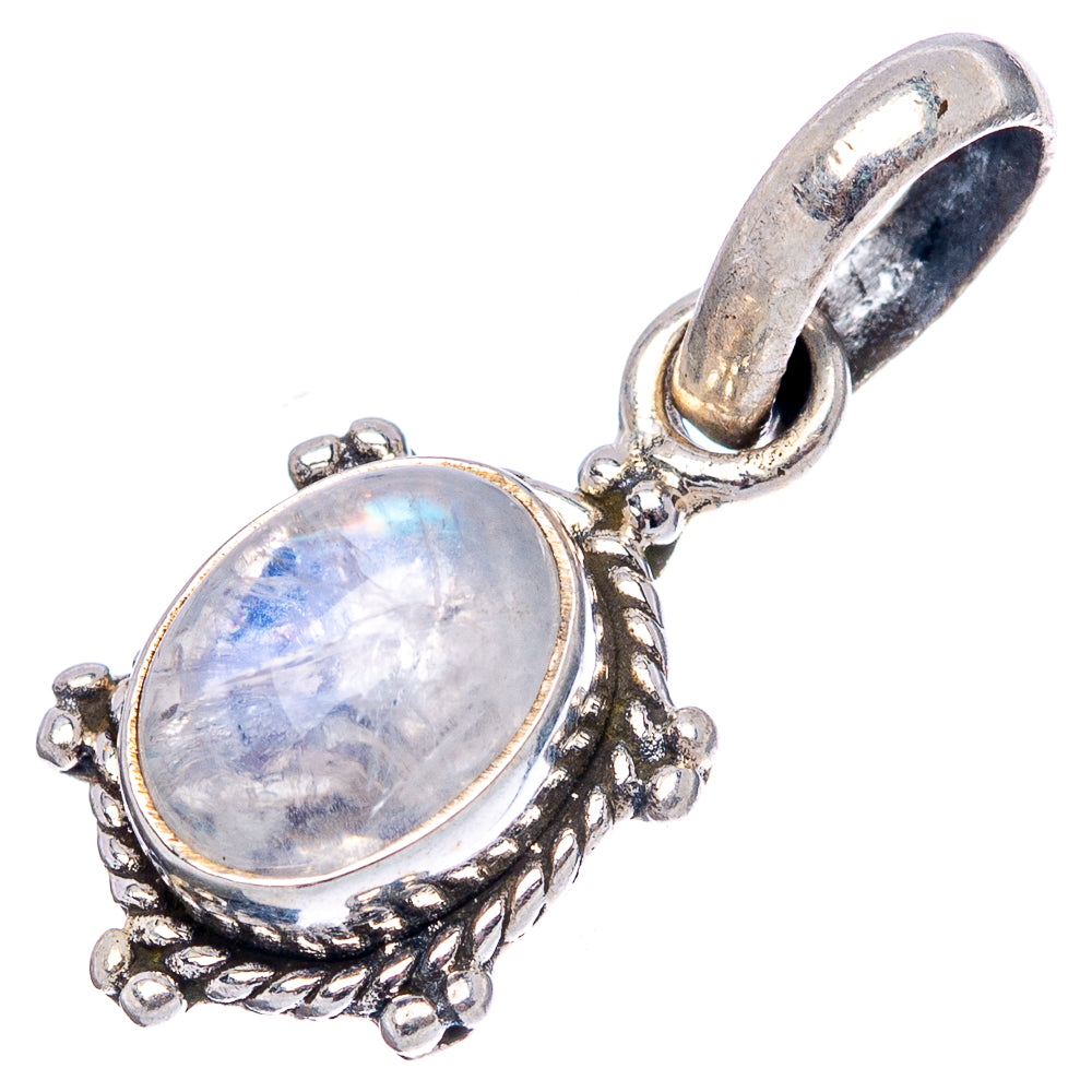Dainty Rainbow Moonstone Pendant 7/8" (.925 Sterling Silver)