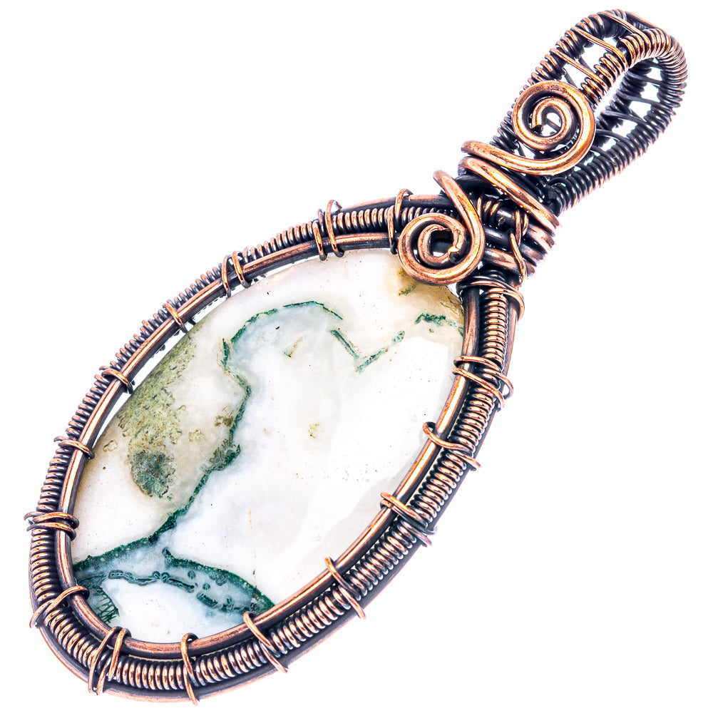 Green Moss Agate Wire Wrap Pendant 2 1/2" (Oxidized Copper)