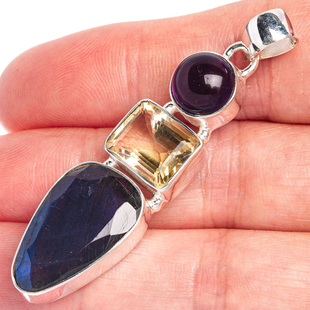 Labradorite, Citrine, Amethyst Pendant 2 1/8" (925 Sterling Silver) P39810